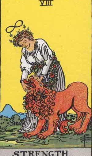 Die Kraft, Tarotkarte aus dem Rider-Waite-Smith-Deck