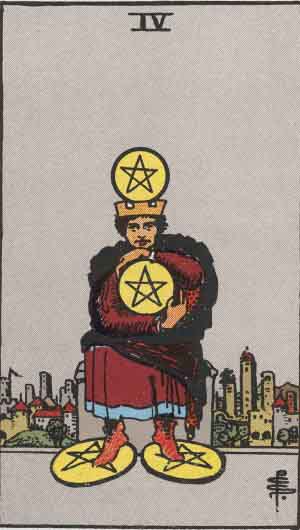 Cuatro de Oros, carta del tarot Rider-Waite-Smith