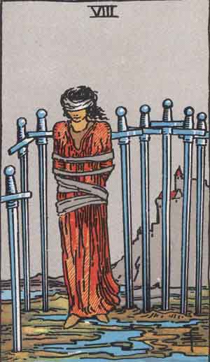 Oito de Espadas, carta do tarot Rider-Waite-Smith