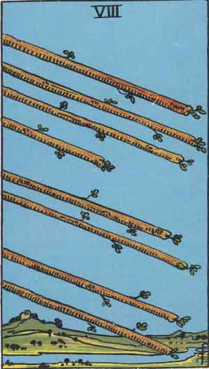 Acht der Stäbe, Tarotkarte aus dem Rider-Waite-Smith-Deck