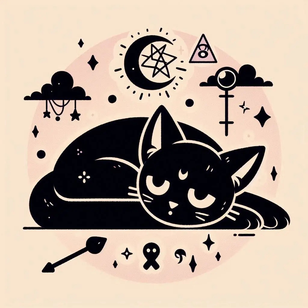 a black cat experiencing burnout, tired, pastel