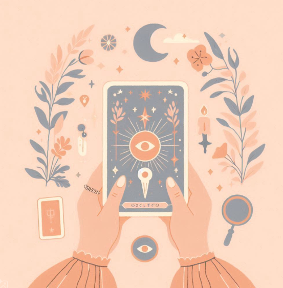 pastel hands holding a tarot card