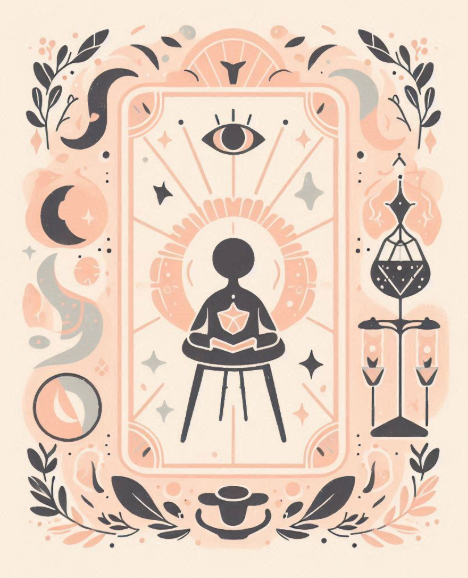 pastel occult meditating tarot card illustration
